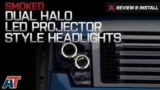 20092014 F150 Smoked Dual Halo LED Projector Style Headlights Review amp Install [upl. by Yrellam]