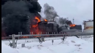 Huge Drone Strike on Rosneft Oil Depot in Klintsy Bryansk  Four Tanks Destroyed [upl. by Llenehs]