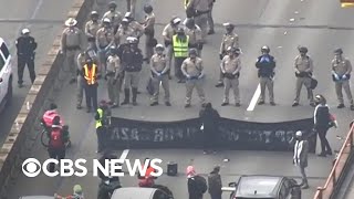 Golden Gate Bridge traffic completely blocked by proPalestinian protest [upl. by Sobel]