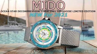 NEW 2021 MIDO OCEAN STAR DECOMPRESSION TIMER 1961 Turquoise Limited Edition Rainbow Diver [upl. by Atelokin]