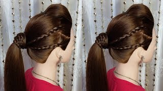 simple pony hairstyle for everyday  easy ponytail hairstyle for girls  hairstyle for festival [upl. by Gitlow]