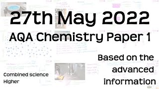 AQA Chemistry Paper 1 Revision  27th May 2022  GCSE Combined Science Higher Exam [upl. by Teloiv870]