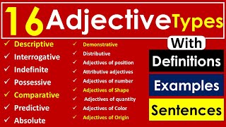 Adjective amp 16 Types of adjectives in English Grammar with Examples [upl. by Revert838]