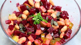 Salat in 5 Minuten Sehr einfacher und leckerer Rote Bete Salat mit Bohnen und Gewürzgurken vegan [upl. by Notxarb14]