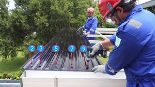 Pemasangan SolarTuff Greca  Premium Corrugated Polycarbonate Roofing Sheet Installation [upl. by Kcirded]