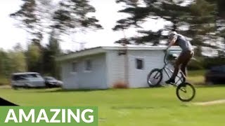 Dude pulls off insane backwards bike flip [upl. by Portwine]