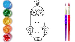 draw a cute bob the minions with colouring for kids and toddlers easy  drawing and colouring [upl. by Moishe]