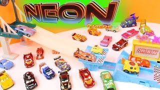 2014 Cars 2 Neon Nights Track Set Disney Pixar Metallic Finish Lightning McQueen and Taia Decotura [upl. by Mikael372]