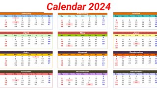 Calendar 2024 with Holidays  Kalendar 2024  Hindu festival with holidays 2024  New Calendar 2024 [upl. by Bogey]