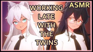 Working Late with the Twins  ASMR   writing sounds   brushing   whispers [upl. by Henka699]