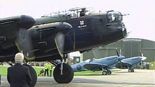 An Avro Lancaster starts up taxies out takes off and does a flyby [upl. by Ruhtua592]