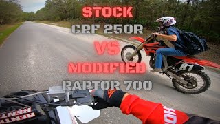 Stock CRF250 VS Monster Raptor 700 🔥MUST SEE TO BELIEVE🔥 [upl. by Rednazxela547]