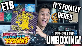 POKEMON SURGING SPARKS IS HERE PRERELEASE UNBOXING ELITE TRAINER BOX [upl. by Sidnee]