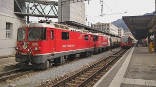 RHB Rhätische Bahn Swiss Railway  Chur Station  Passenger amp Freight amp Mixed  Rail Adventure No 4 [upl. by Baoj905]