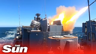 Russian warships launch missiles at mock enemy targets during Pacific Fleet drills [upl. by Mandel]