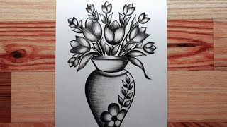 How To Draw Flower With Vase Flower Pot Drawing With Pencil Drawing CreativityStudio [upl. by Ettelracs166]