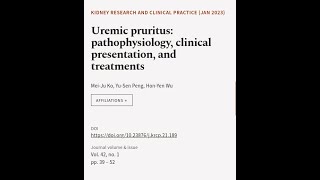 Uremic pruritus pathophysiology clinical presentation and treatments  RTCLTV [upl. by Hoxsie]