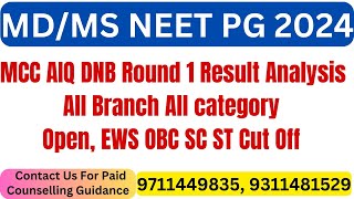 Neet PG 2024 AIQ DNB Round 1 All Branch All category Open EWS OBC SC ST Cut Off [upl. by Ezalb505]