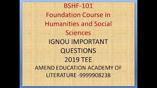 BSHF 101 IMPORTANT QUESTIONS IGNOU BDP TEE JUNE DECEMBER 2019 BA ENGLISH MAJOR [upl. by Nolyag]