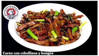 Carne con cebollines y hongos  Comida China [upl. by Acinomaj]