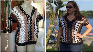 Blusa Tiras de motivos contínuos Diy Crochet [upl. by Ennailuj545]