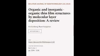 Organic and inorganic–organic thin film structures by molecular layer deposition A r  RTCLTV [upl. by Nobie]