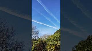 Morning blue sky unnatural whiteline sky contails chemtails ukshorts clouds nature bluesky [upl. by Burnard169]