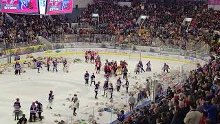 Kitchener Auditorium  Rangers Teddy Bear Toss Goal Aftermath 2023 View From Top of Section 20W [upl. by Ocnarf]