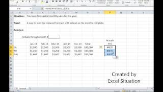 Excel sum actuals versus forecast using Sum Offset combo [upl. by Eentruoc]