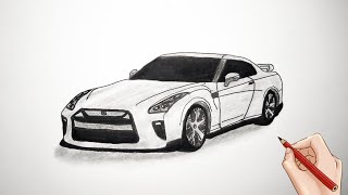 How To Draw a Nissan GTR  Drawing Nissan GTR R35 step by step [upl. by Asyal733]