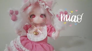 Making cat outfit for 23cm Temu anime bjd doll  Dress making resin eyes etc [upl. by Irish]