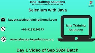 Selenium with Java Day 1 Video On 19th Sept 2024Call or WhatsApp us on 918019952427 to Enroll [upl. by Evy]