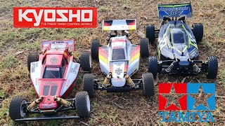 Kyosho Turbo Optima Vs Optima Mid Vs Tamiya Plasma Edge  2s run and comparison [upl. by Nommad679]