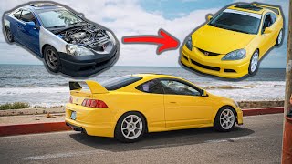 Transforming a 2006 Acura RSX Type S in 38 minutes  Gloss Yellow Vinyl Frog Wrap [upl. by Maxentia]