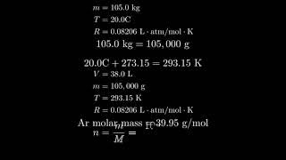 What is the pressure inside a 380L container holding 1050 kg of argon gas at 200C [upl. by Snowber468]