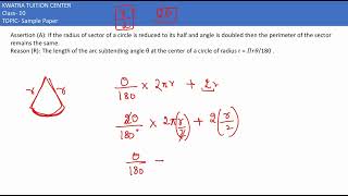 20 Assertion A If the radius of sector of a circle is reduced to its half and angle is [upl. by Llerdnek469]