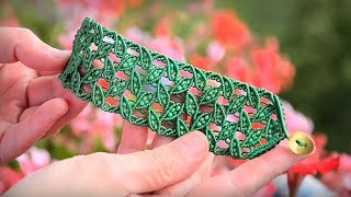 Leaves with beads Macrame bracelet Tutorial [upl. by Gnilrac]