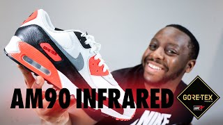 Nike Air Max 90 GoreTex Infrared On Foot Sneaker Review QuickSchopes 631 Schopes FD5810 101 Crimson [upl. by Akiem]