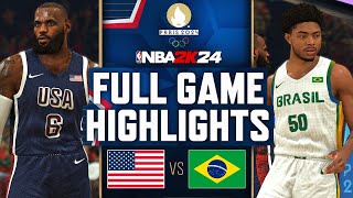 USA vs BRAZIL  PARIS OLYMPICS QUARTER FINALS  GAME HIGHLIGHTS NBA 2K24  August 7 2024 [upl. by Ardnekahs]