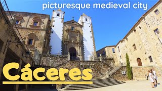 Caceres Spain  picturesque medieval city 4K Walk tour Province Extremadura [upl. by Lledra913]