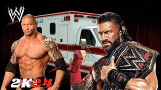 BATISTA VS ROMAN REIGNS AMBULANCE MATCH  WWE RAW 2024  WWE2k24 [upl. by Thomsen]