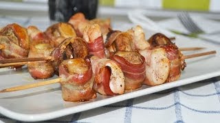 Brochetas de Bacon Pollo y Champiñones  Recetas de cocina fáciles [upl. by Aynom619]