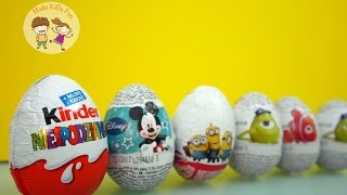 Six Kinder surprise eggs opening disney collector Minions Finding Nemo Monster Inc [upl. by Valentijn906]