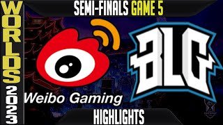 WBG vs BLG Highlights Game 5  S13 Worlds 2023 Semifinals  Weibo Gaming vs Bilibili Gaming G5 [upl. by Narcis301]