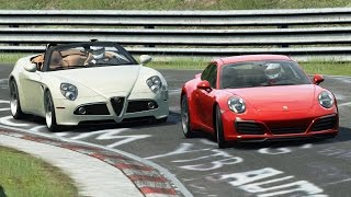 Alfa Romeo 8c Spider vs Porsche 911 carrera S  ON BOARD  Nürburgring  Assetto Corsa [upl. by Atinot]