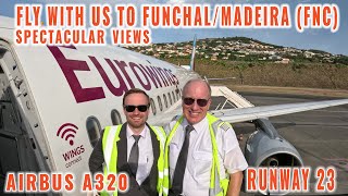 Funchal Madeira FNC  Landing runway 23 with spectacular views  Airbus 320 pilots  cockpit [upl. by Bloxberg481]