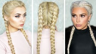 How To Double Dutch Braid  Kim K Inspired [upl. by Perreault316]