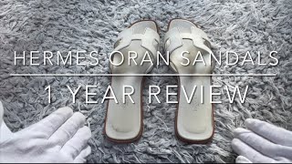 HERMES ORAN SANDALS  1 YEAR REVIEW  WearampTearCareampMaintenanceComfortQualityHonest opinion [upl. by Siul]