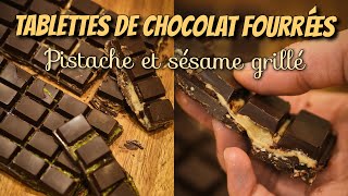 Tablettes de chocolat fourrées à la pistache et au sésame grillé [upl. by Nnael]