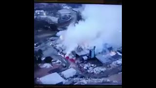 Aerial video of the Weaver fertilizer plant on fire [upl. by Handler]